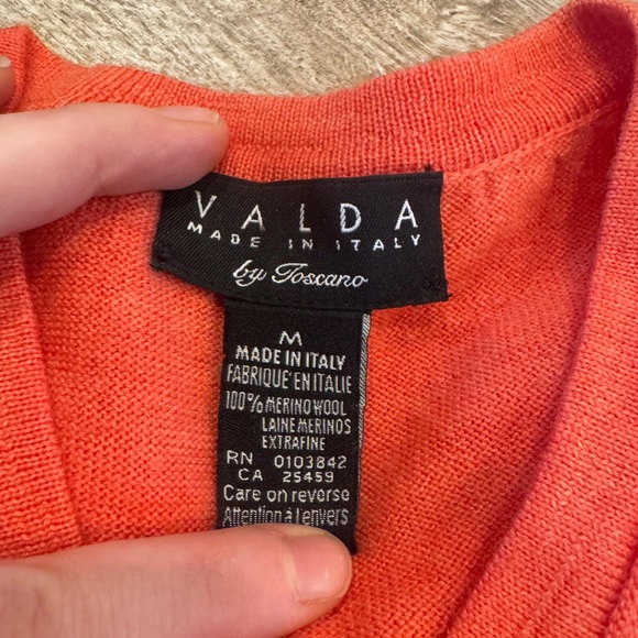 VALDA Made In Italy By Toscano Merino Wool Orange V Neck Mens Pullover Sweater L - Picture 2 of 3